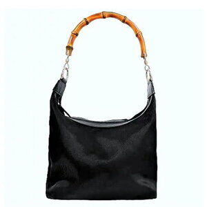 Gucci Bamboo Shoulder Bag Black Nylon Silver handbags Bag B
